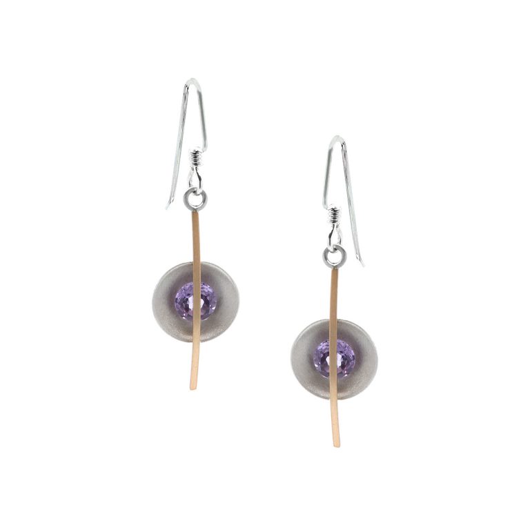 Sterling Silver and Yellow Gold Filled Amethyst Drop Earrings
