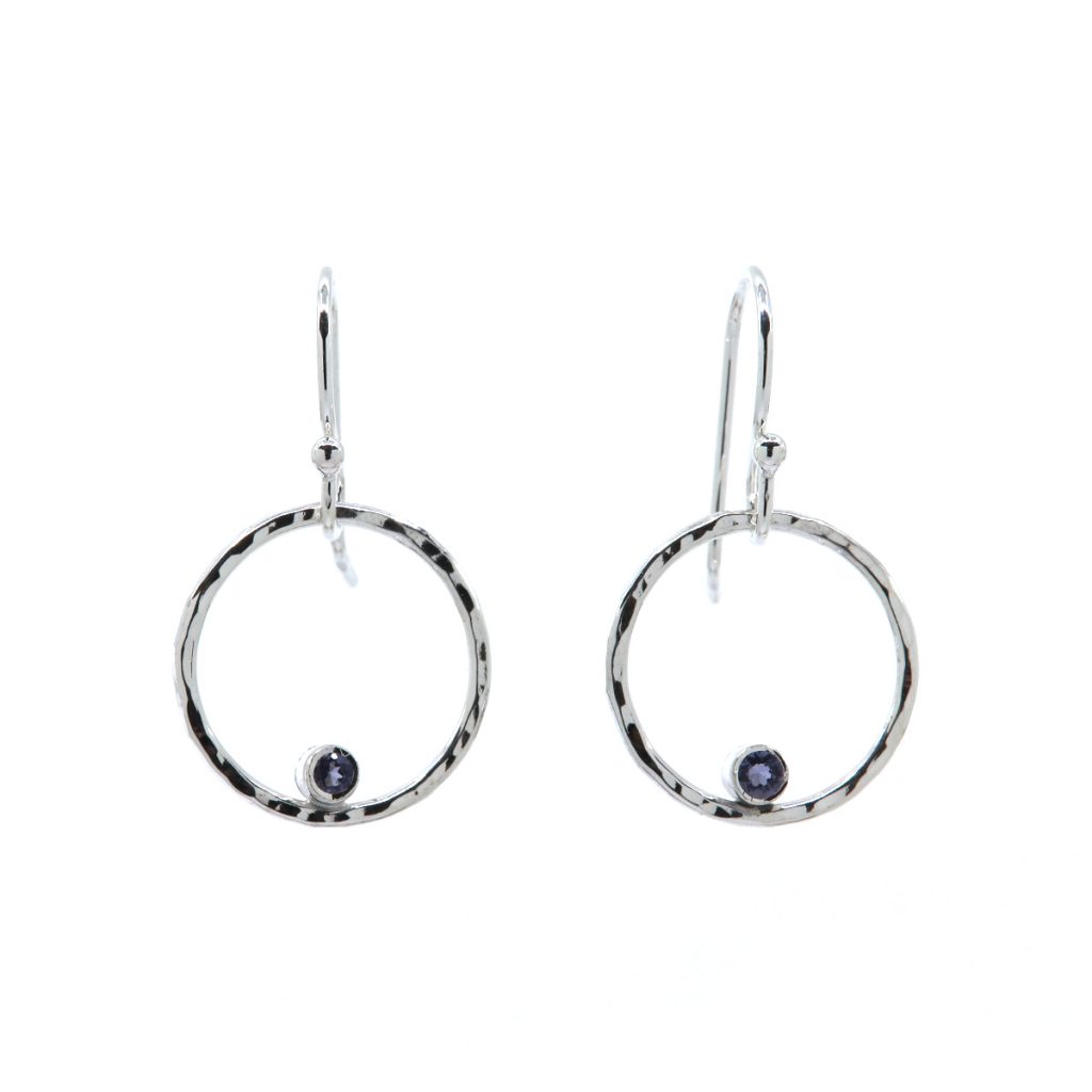 Sterling Silver Iolite Circle Earrings