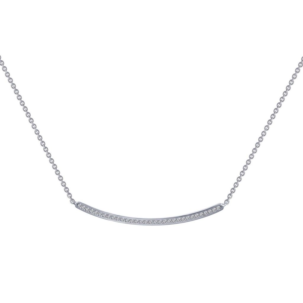 Sterling Silver Curved Bar Cubic Zirconia Necklace