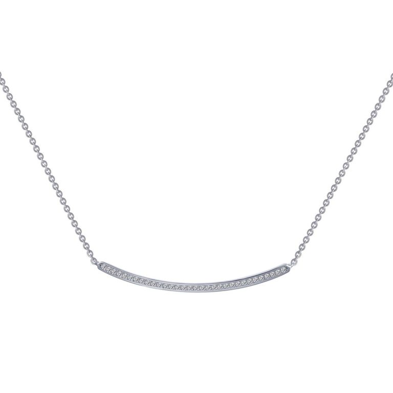 Sterling Silver Cubic Zirconia Curved Bar Necklace