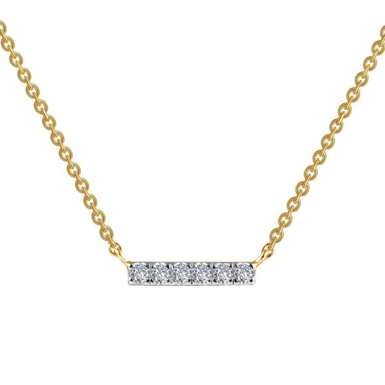 Gold Plated Sterling Silver Cubic Zirconia Bar Necklace