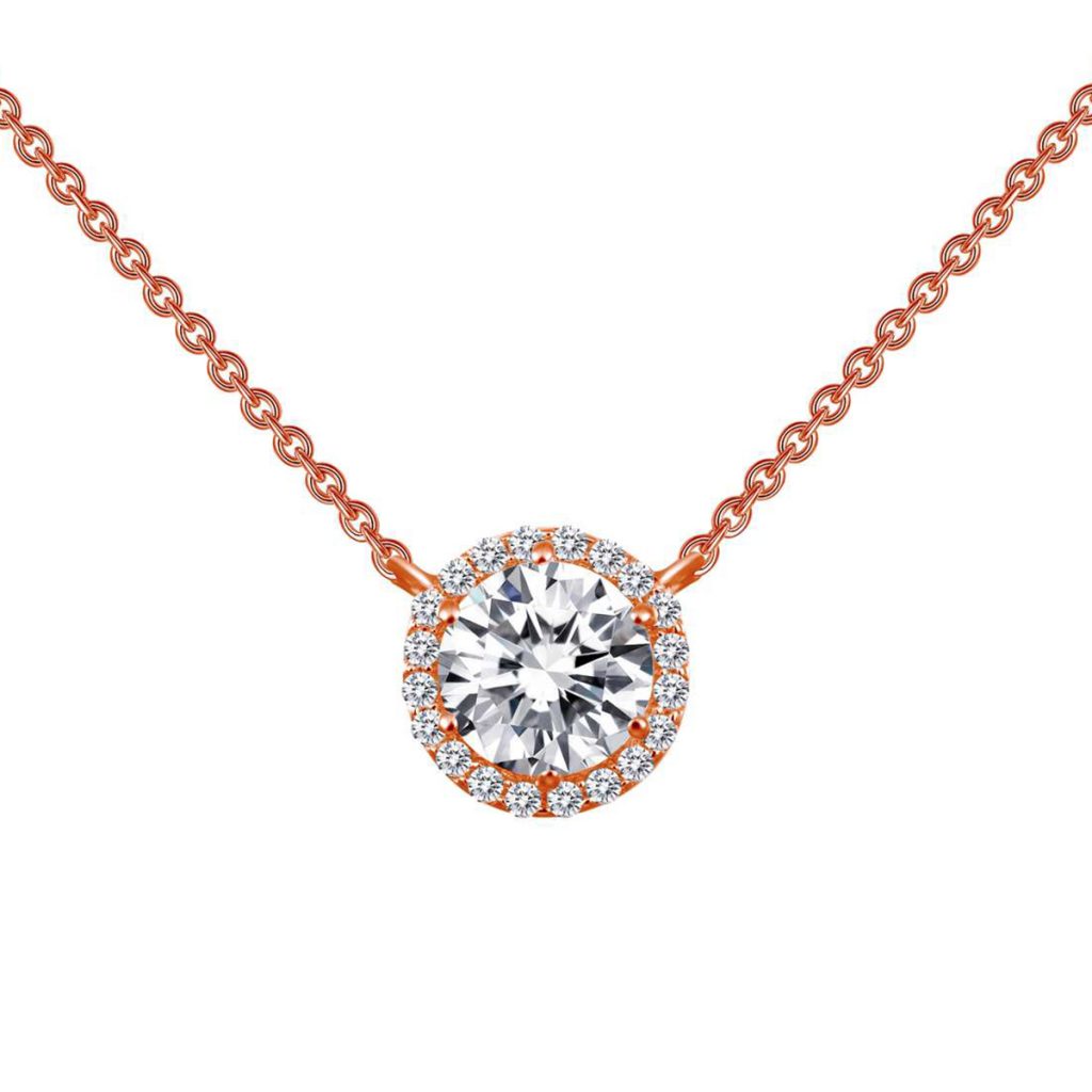 Rose Plated Sterling Silver Cubic Zirconia Necklace