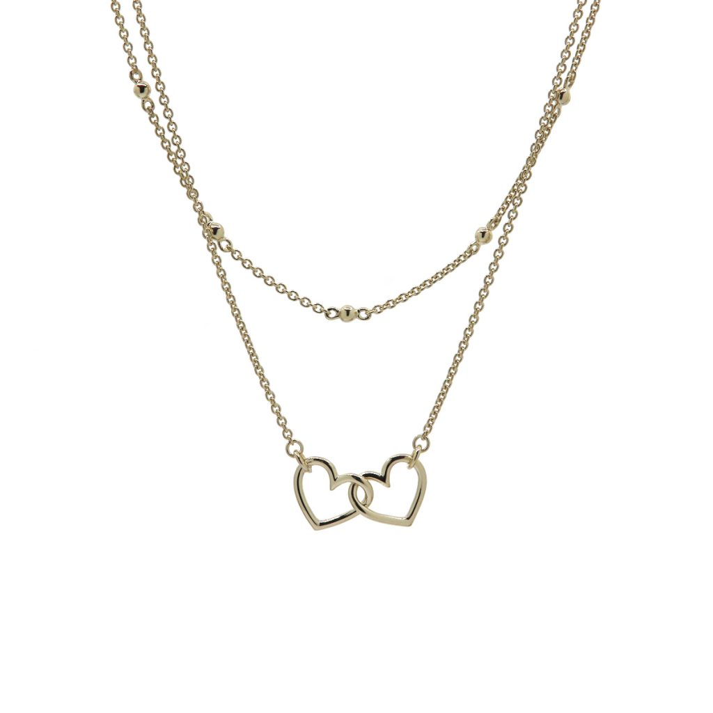 Gold Plated Sterling Silver Layered Double Heart Necklace