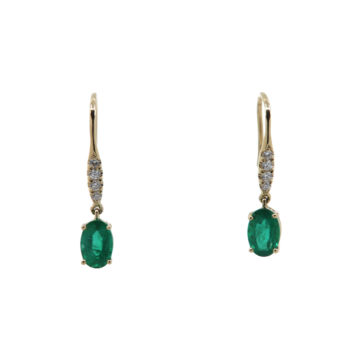14K Yellow Gold Emerald and Diamond Dangle Earrings