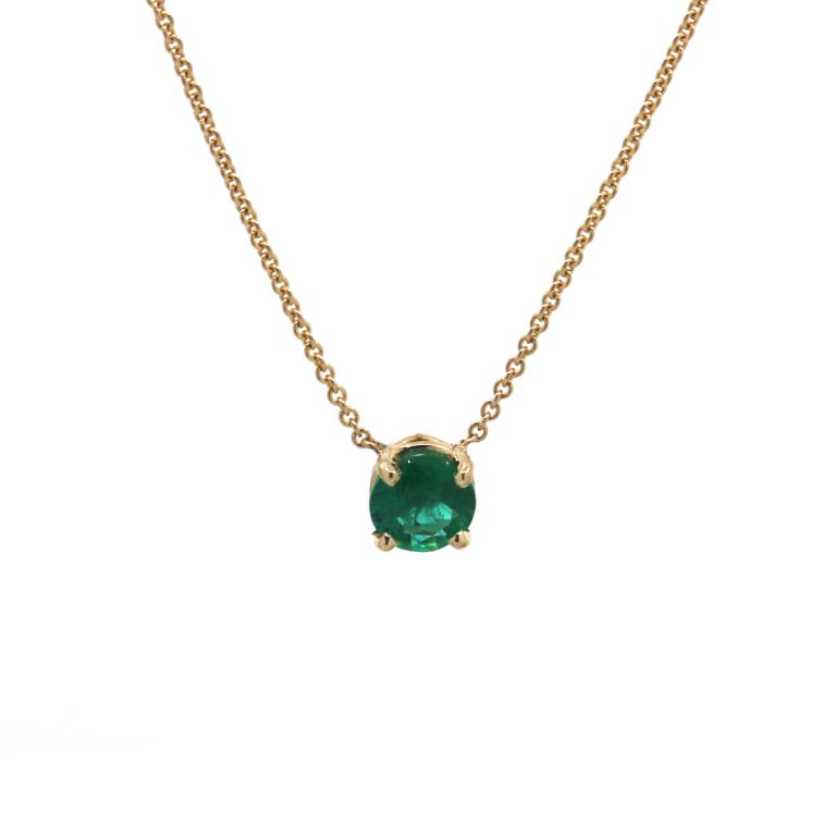 14K Yellow Gold Emerald Solitaire Necklace
