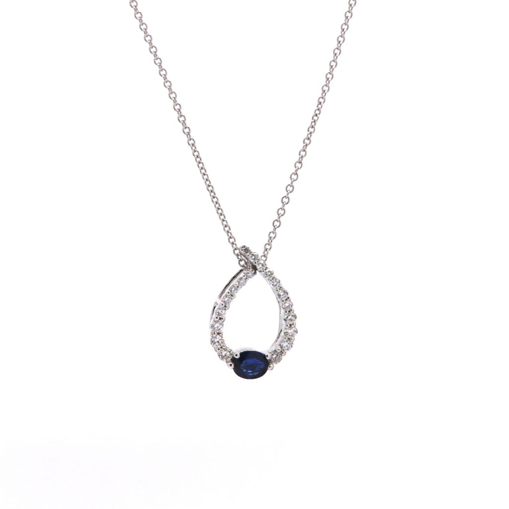 14K White Gold Sapphire and Diamond Loop Pendant with Chain