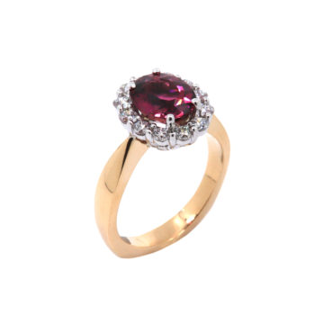 14K Two-Tone Oval Rubellite and Diamond Halo Ring