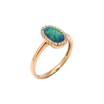 14K Yellow Gold Opal Doublet and Diamond Halo Ring