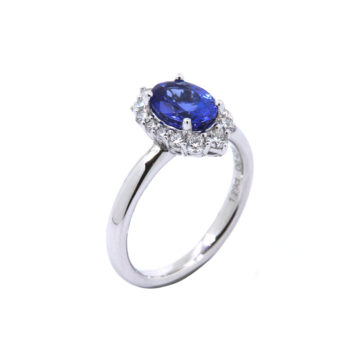 14K White Gold Oval Tanzanite and Diamond Halo Ring
