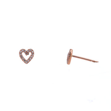 14K Rose Gold Diamond Heart Stud Earrings