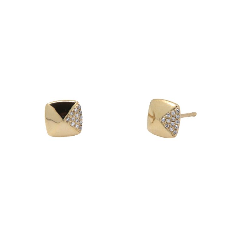 14K Yellow Gold Quarter Diamond Square Stud Earrings