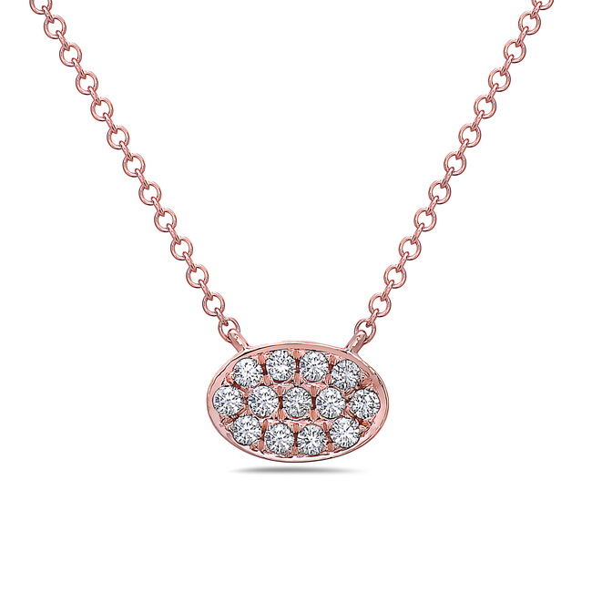 14K Rose Gold Diamond Oval Disc Necklace