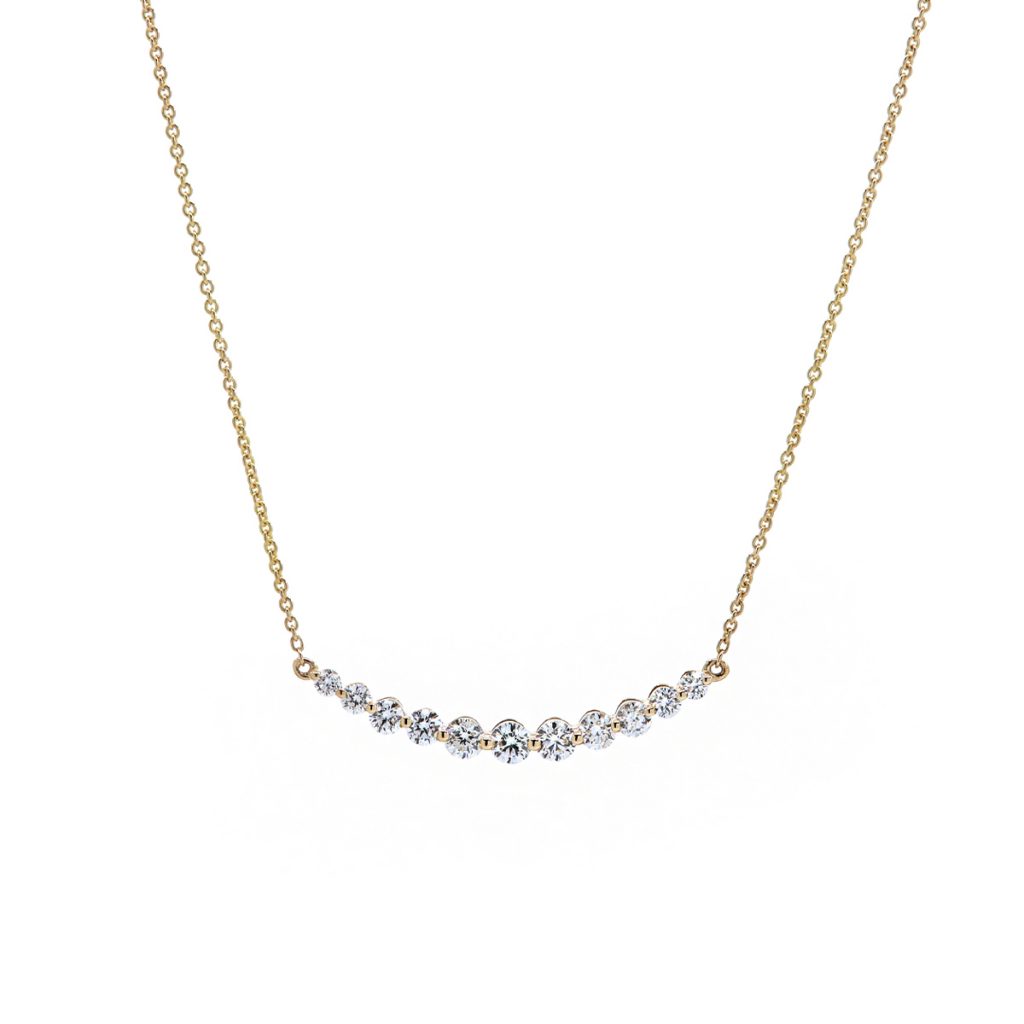 14K Yellow Gold Graduated Diamond Curved Bar Necklace