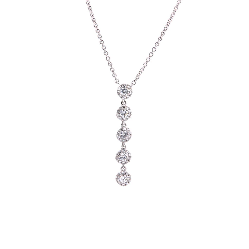 14K White Gold 5-Diamond Circle Drop Necklace