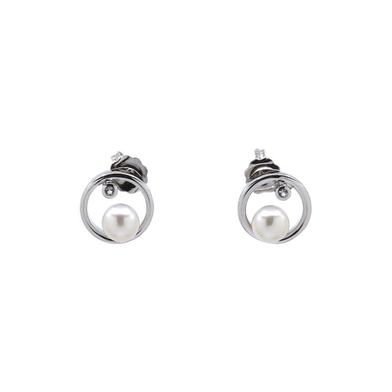 Sterling Silver Freshwater Pearl and White Sapphire Earrings