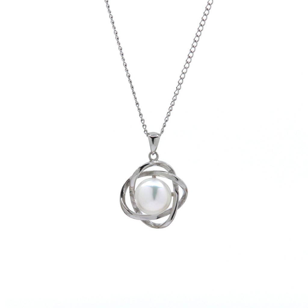 Sterling Silver Freshwater Pearl Swirl Pendant with Chain