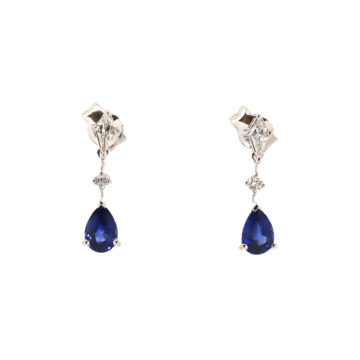 18K White Gold Sapphire and Diamond Dangle Earrings
