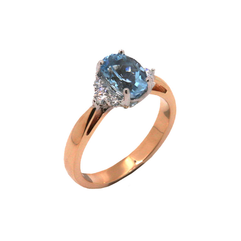14K Two-Tone Oval Aquamarine and Diamond Ring