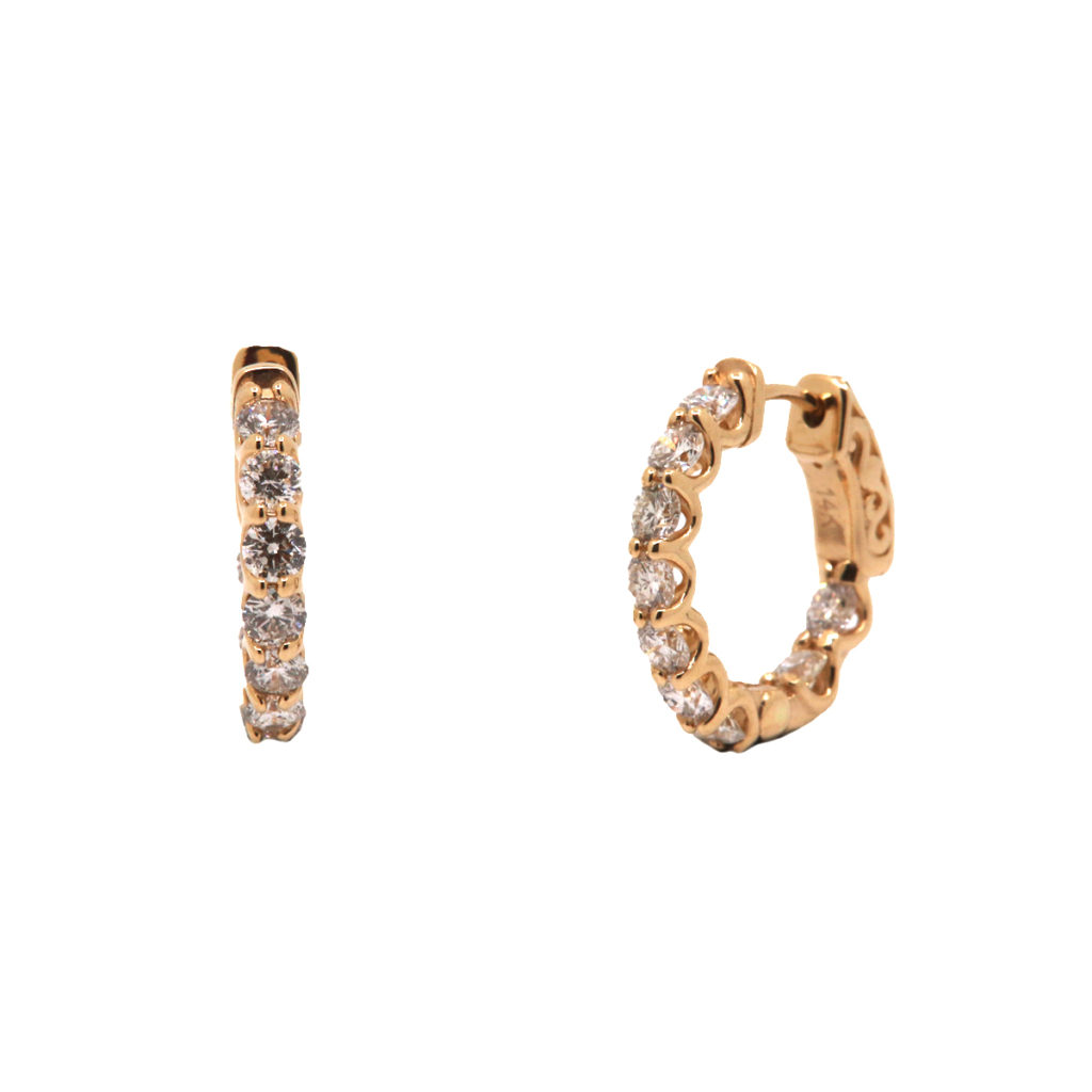 14K Yellow Gold Inside-Out Diamond Hoop Earrings