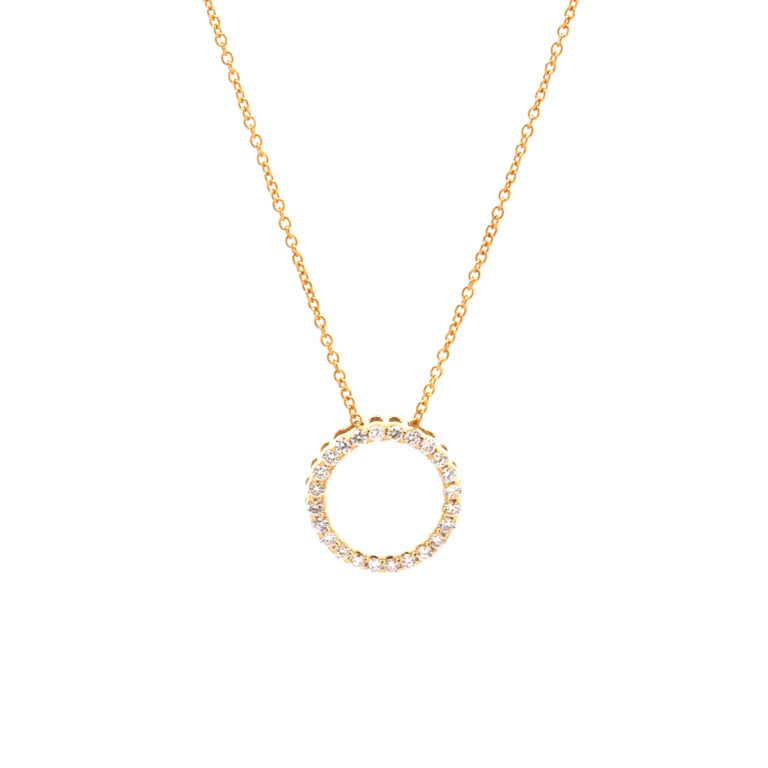 14K Yellow Gold Open Circle Diamond Necklace