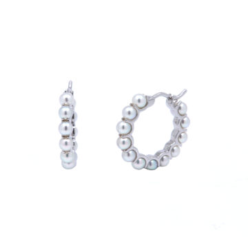 14K White Gold Small Akoya Pearl Hoop Earrings