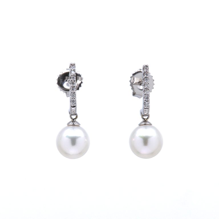 18K White Gold Akoya Pearl and Diamond Drop Earrings