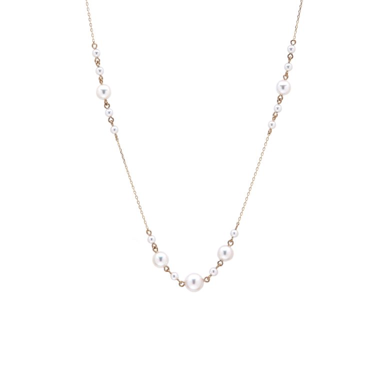 14K Yellow Gold Akoya Pearl Station Necklace