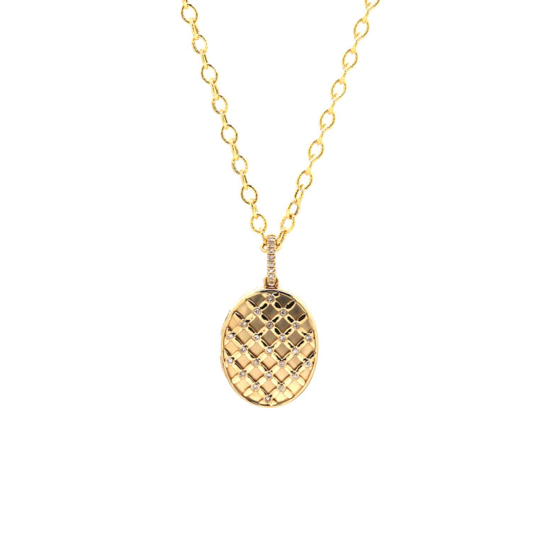 14K Yellow Gold Oval Lattice Locket with Chain