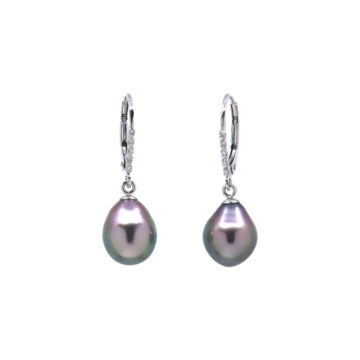 14K White Gold Tahitian Pearl and Diamond Drop Earrings