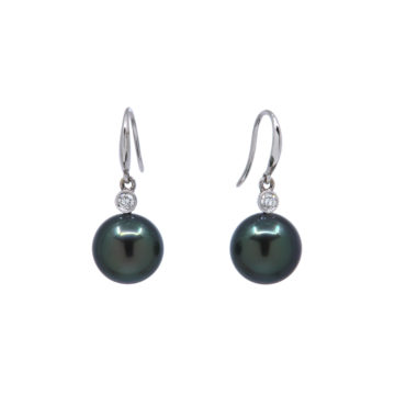 14K White Gold Tahitian Pearl and Diamond Earrings