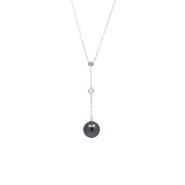 14K White Gold Tahitian Pearl and Diamond Necklace