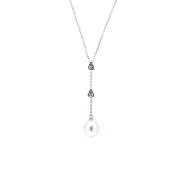 14K White Gold South Sea Pearl and Diamond Necklace