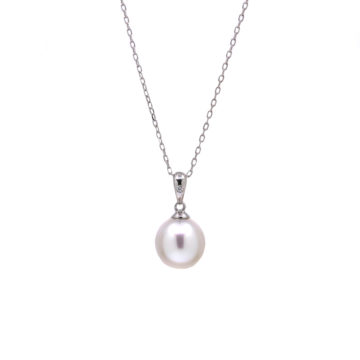 14K White Gold South Sea Pearl and Diamond Pendant with Chain