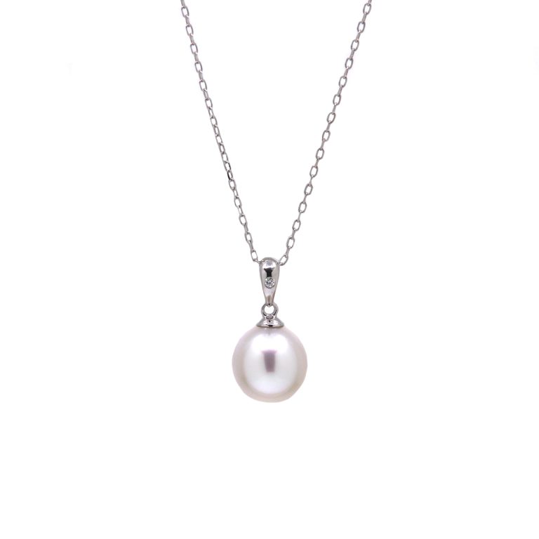 14K White Gold South Sea Pearl and Diamond Pendant with Chain