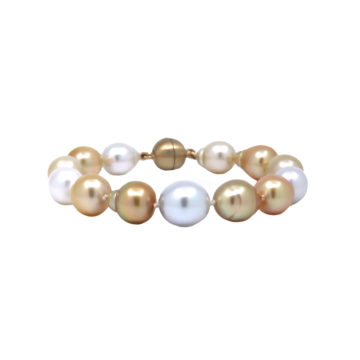Yellow Gold Plated Sterling Silver Multicolor South Sea Pearl Bracelet