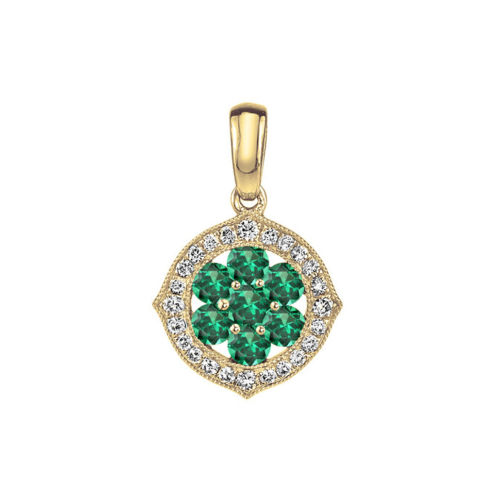 14K Yellow Gold Emerald and Diamond Pendant