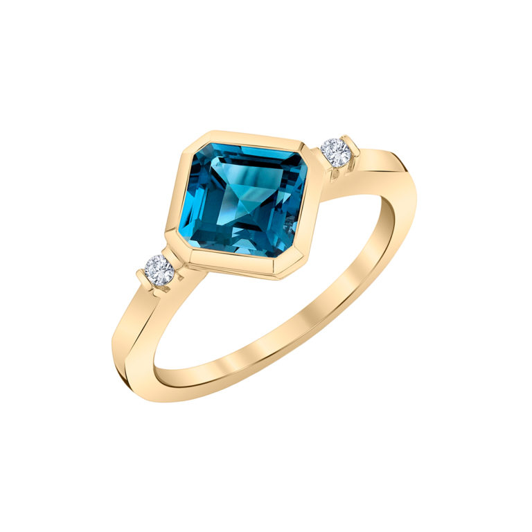 14K Yellow Gold London Blue Topaz and Diamond Ring