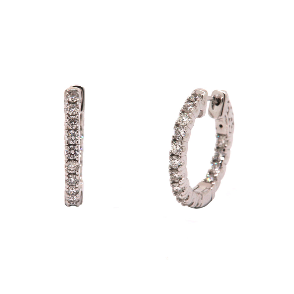 14K White Gold Inside-Out Diamond Hoop Earrings