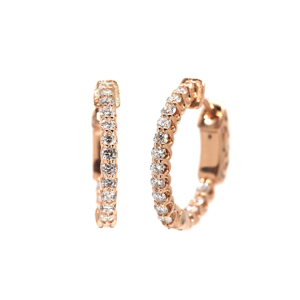 14K Rose Gold Inside-Out Diamond Hoop Earrings