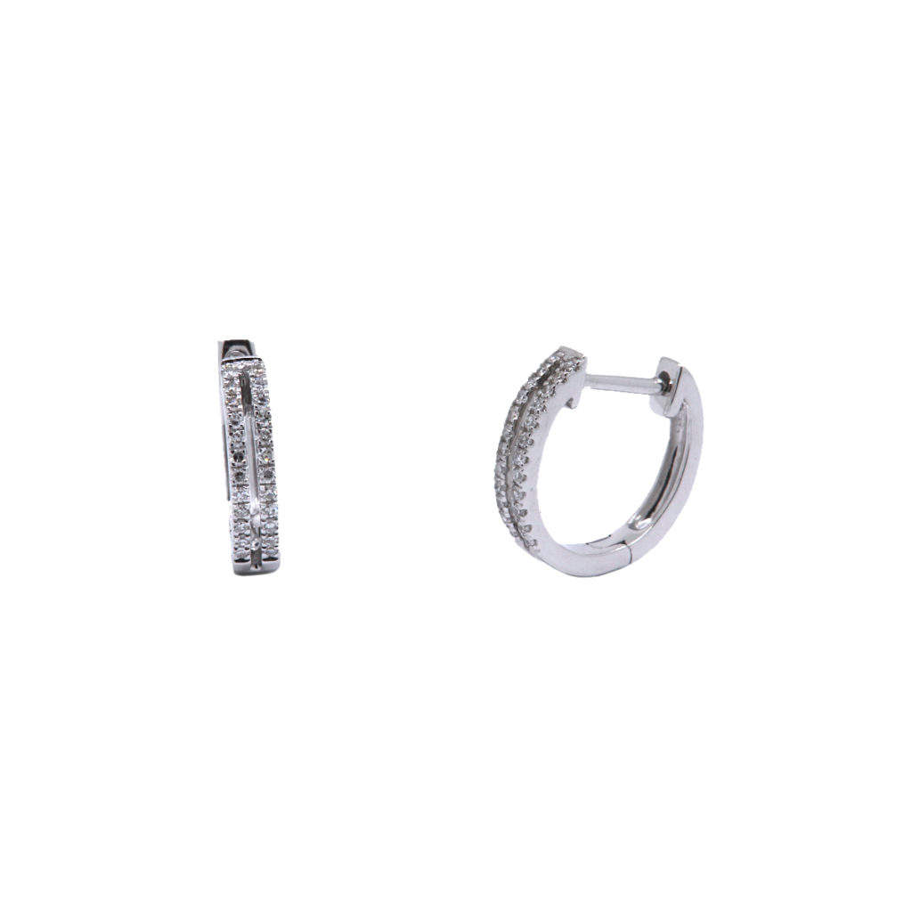 14K White Gold Mini Double Row Diamond Hoop Earrings