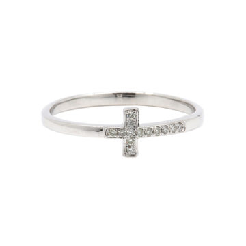 14K White Gold Sideways Diamond Cross Band
