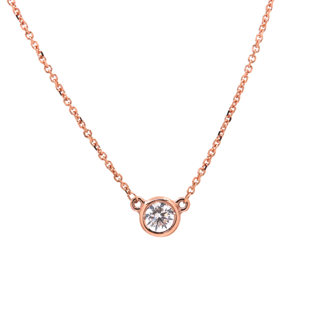 14K Rose Gold Solitiare Bezel-Set Diamond Necklace