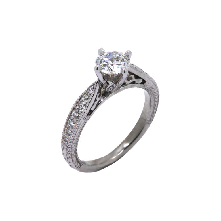 14K White Gold Old European-Cut Diamond Engagement Ring