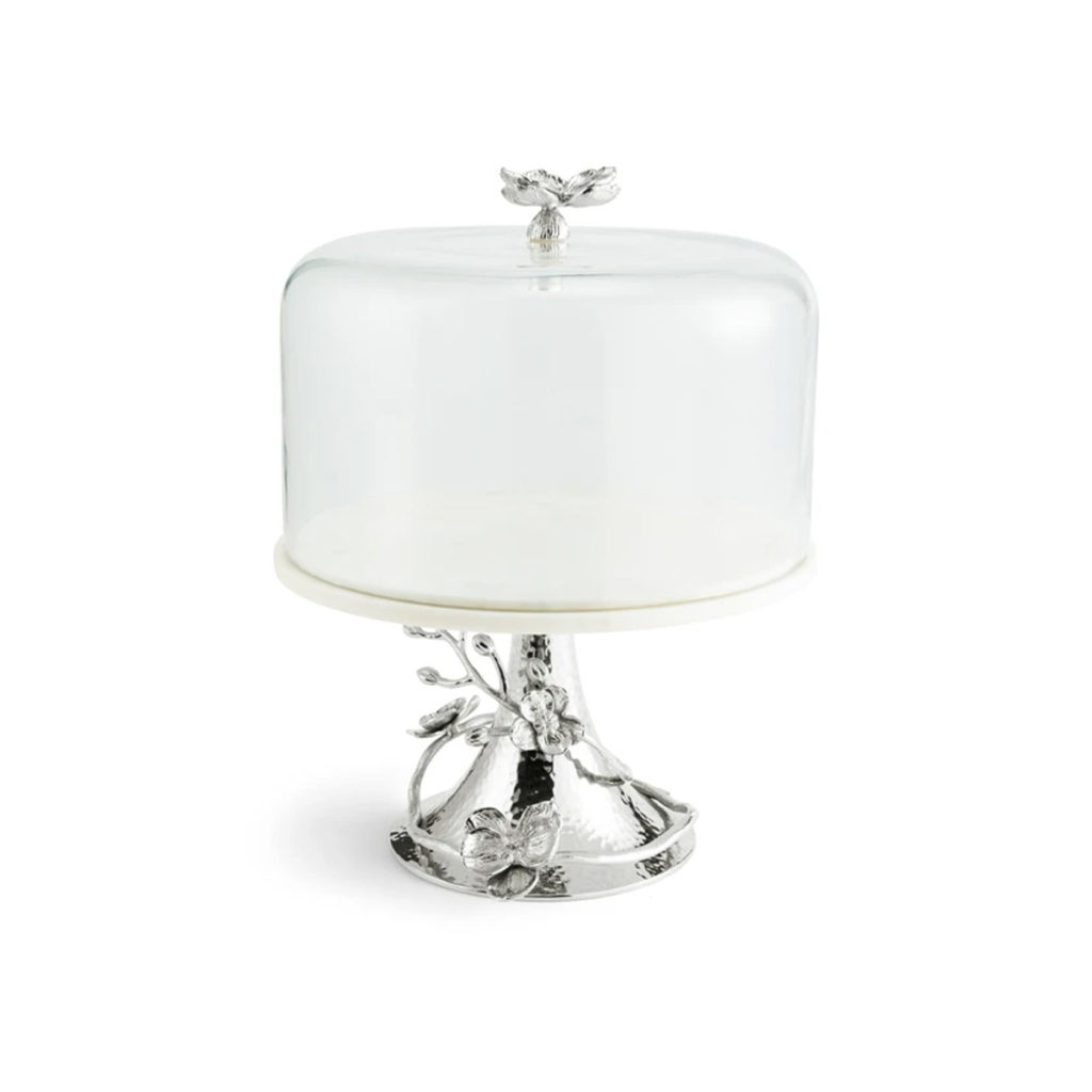 White Orchid Cake Stand w/ Dome