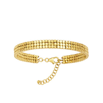 14K Yellow Gold Beaded Flex Bangle Bracelet