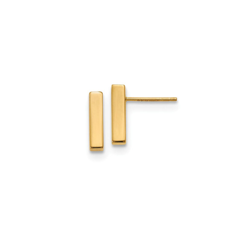 14K Yellow Gold Rectangle Bar Earrings