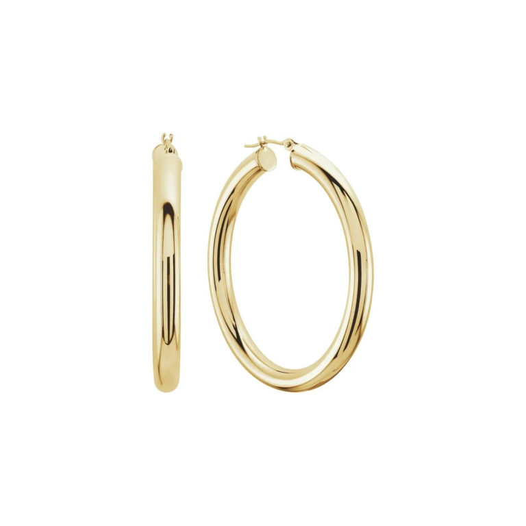 14K Yellow Gold Tube Hoop Earrings
