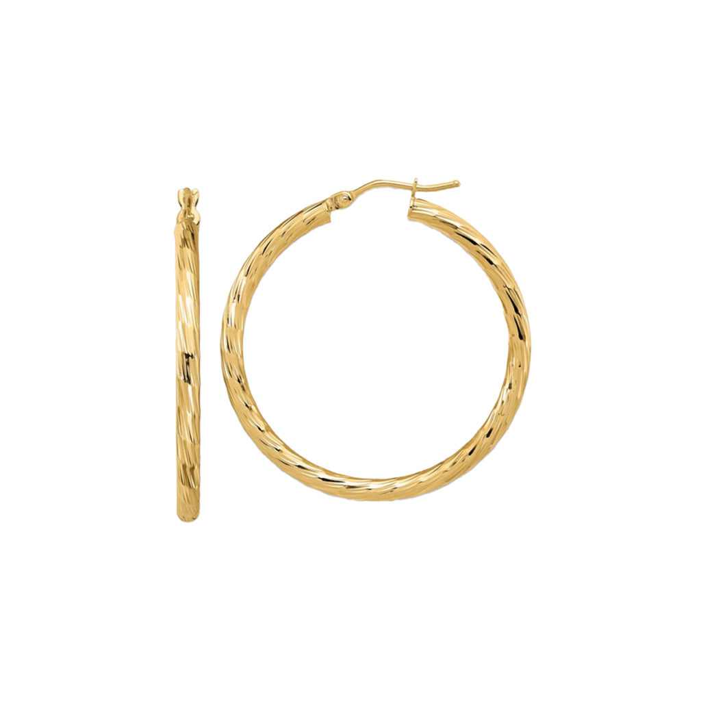 14K Yellow Gold Diamond-Cut Hoop Earrings