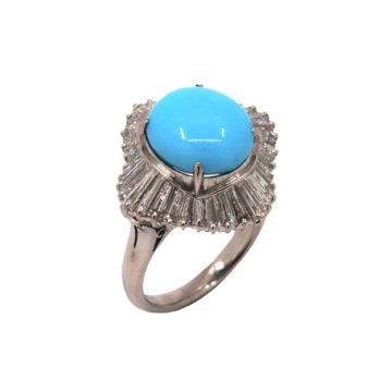 Estate Platinum Oval Turquoise and Diamond Ring