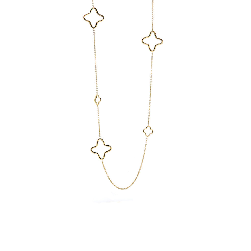 14K Yellow Gold Open Star Station Necklace